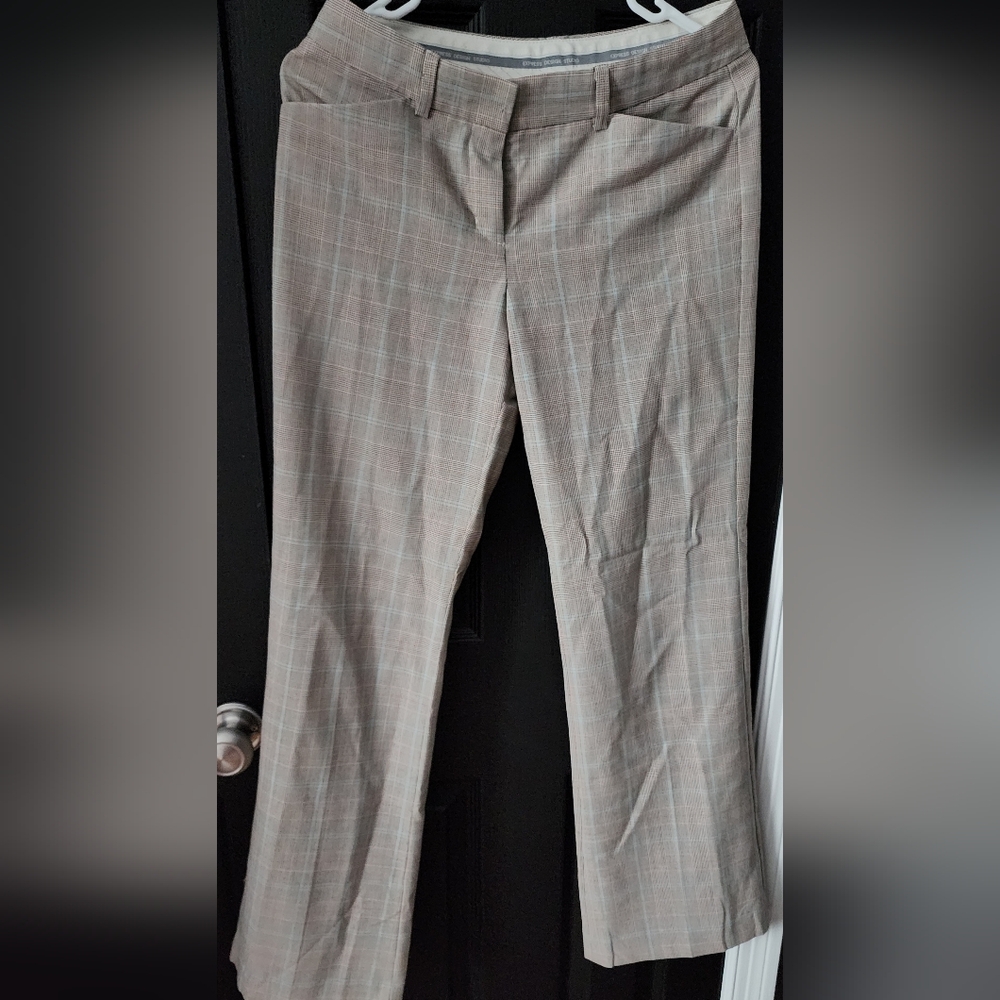Express Editor Beige Checkered Pants